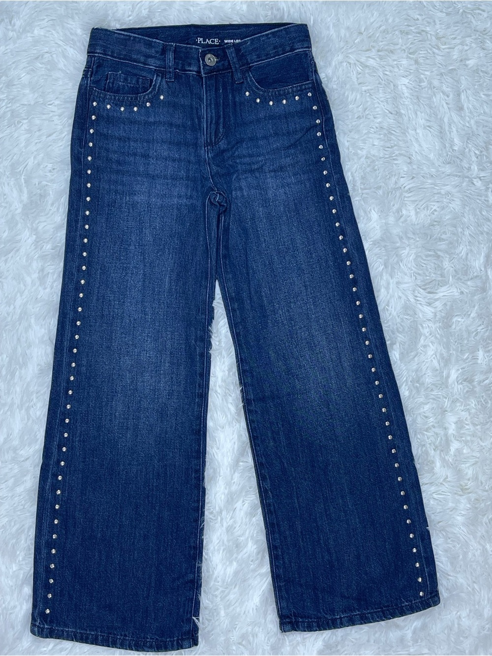 The Children's Place Girl’s Dark Blue Studded Wide-Leg Jeans Size 8 NWT